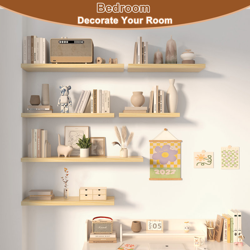  12 Inch Deep Floating Shelf, 36 x12 Inch Large Wall Mounted Shelf for Kitchen, Bathroom, Living Room, Oak (2 Pack), Oak Wood