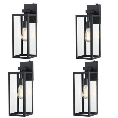 4 Pack Black Dusk to Dawn Outdoor Wall Lantern Scone with Clear Glass Shade