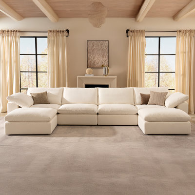 141.7" Modular Cloud Couch, Sectional Sofa 4 Seater With 2 Ottoman, U Shaped Oversized Sleeper Sofa Couch