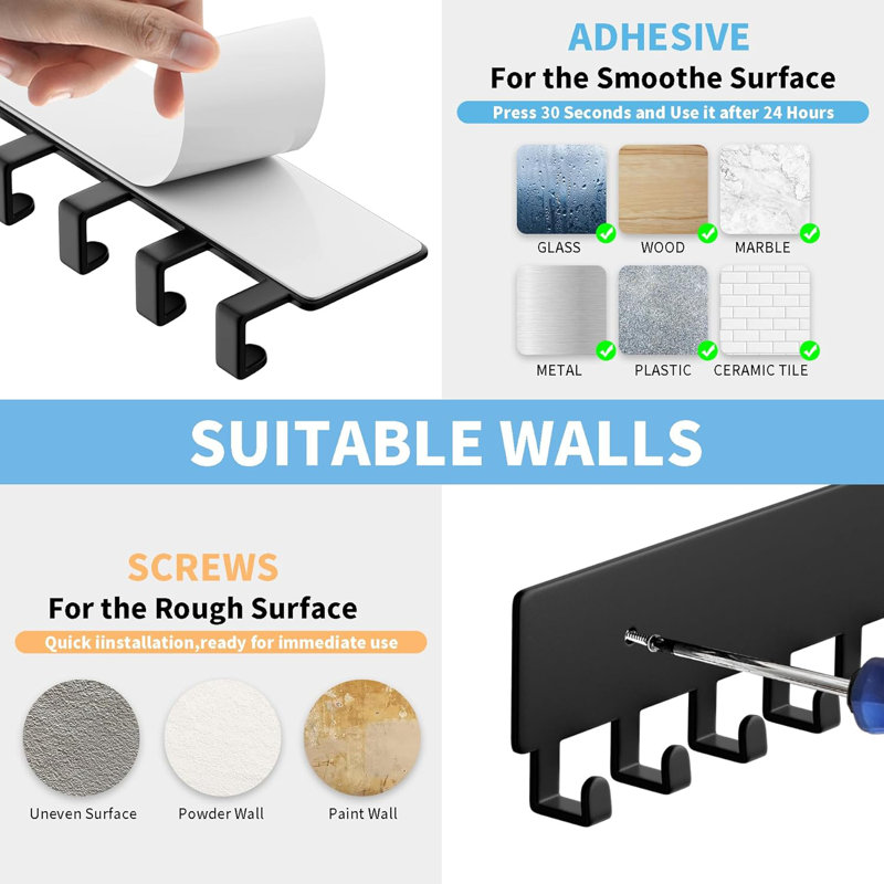 Key Holder for Wall, Key Hooks with 10 Hooks, Wall Mounted Key Holder for Hallway