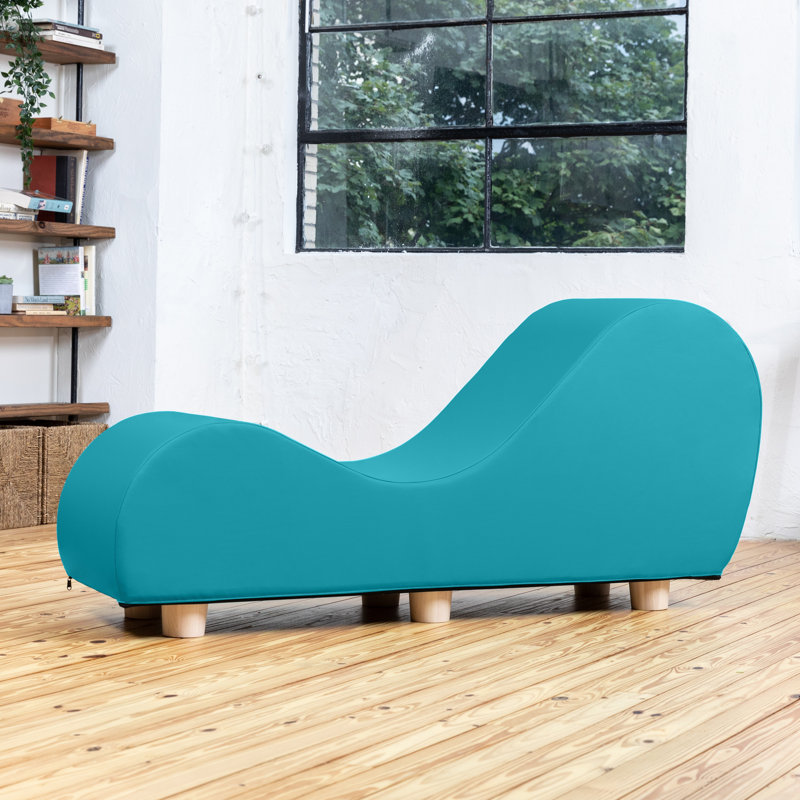 Chaise longue Allisha pour étirer et se détendre, pieds en bois d'érable - similicuir, Similicuir turquoise