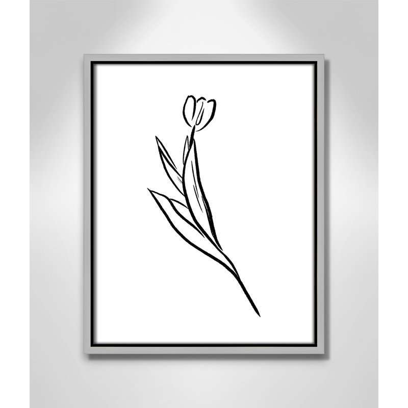 Fleurs simples 1 - reproduction de dessin, Toile avec cadre argenté, H 15,5 po x l 12,5 po x P 2 po