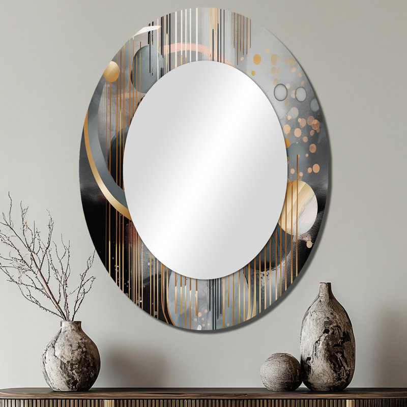 Abstract Shapes And Lines III - Large Oval Wall Mirror On Metal, 40" x 30"