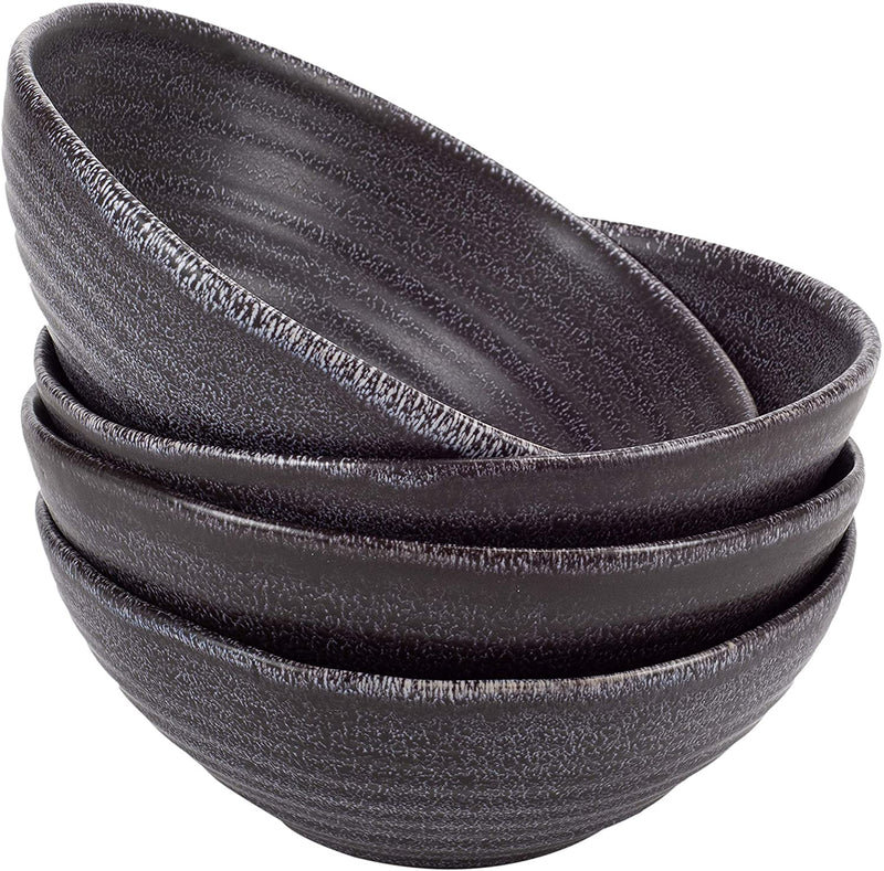 4Pcs Ribbed Bowls Set Charcoal Gray, Black