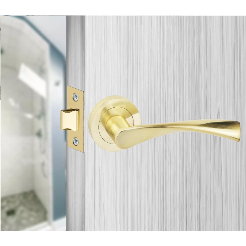  Astrid Design Euro Lock Door Handle in Satin Brass with 70mm Key and Hinges