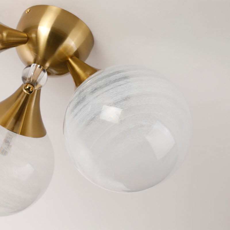 Lachapelle 3-Light 18"W Semi Flush Mount with Globe White Strie Glass Shade