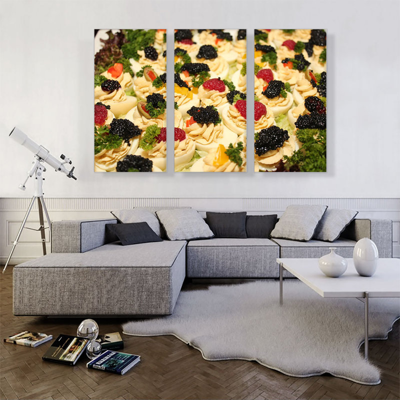 Caviar restaurant - ensemble de 3 reproductions de photos sur toiles tendues, H 40 po x l 60 po x P 0,75 po