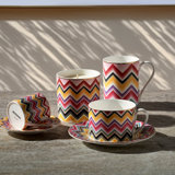 Missoni Coffee Cup & Saucer Marrakech Luxury Box Set 6 Pcs. Diam. 2.3", H 2.5", Cap. 4 Oz, Saucer Diam. 4.75"