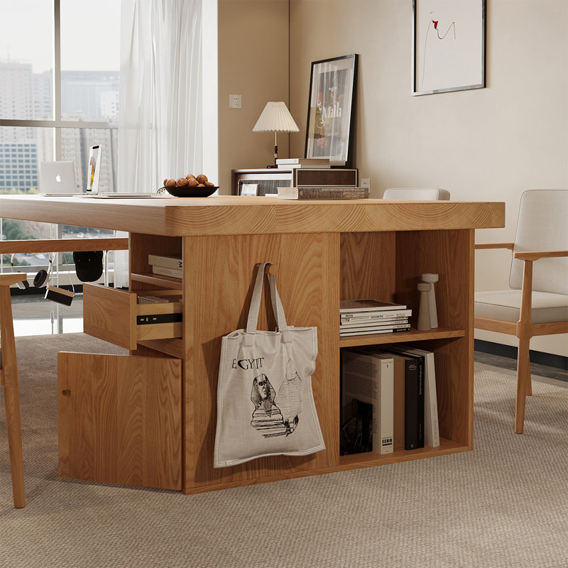 Bureau rectangulaire brun en bois massif avec 1 tiroir, H 29,53 po x l 62,99 po x P 27,56 po