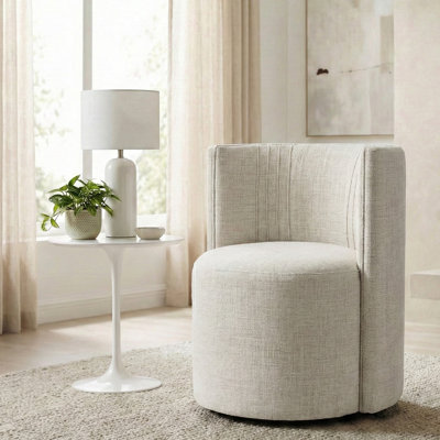 Modern Upholstered Barrel Accent Chair with Rolling Casters