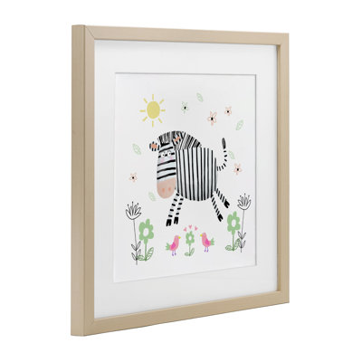 Illustration florale de bébé zèbre encadré sous verre, design par Carla Daly