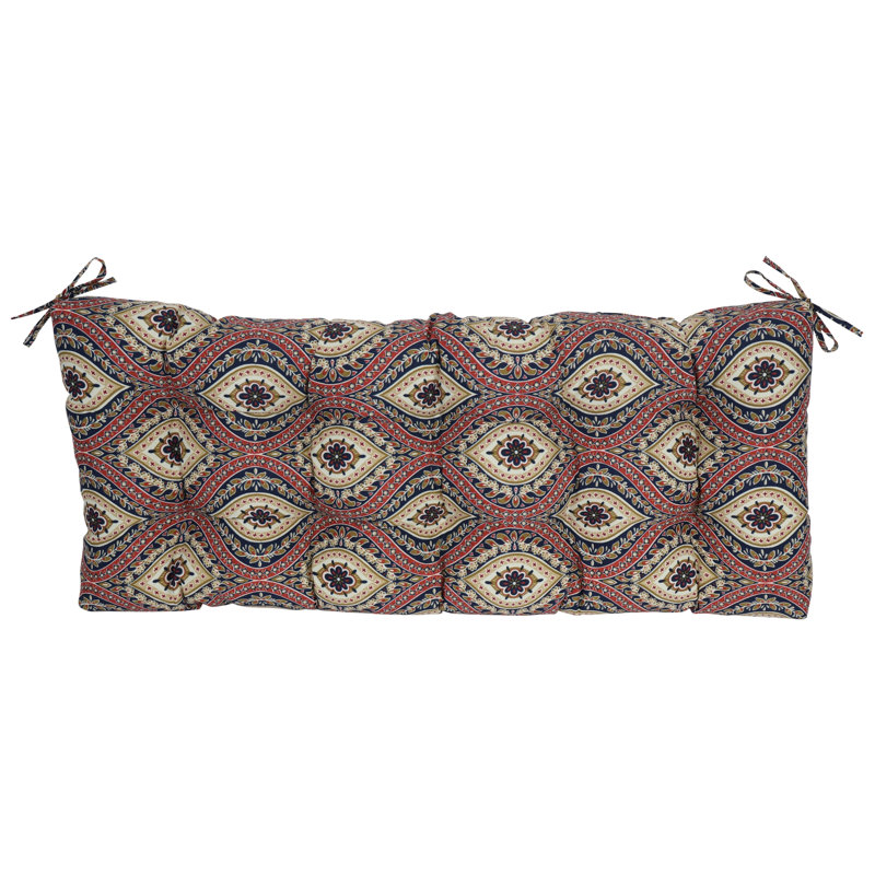 Tufted Outdoor Bench Cushion, 51" W x 19" D, Red/Tan/Jasmina Lakewood Moroccan