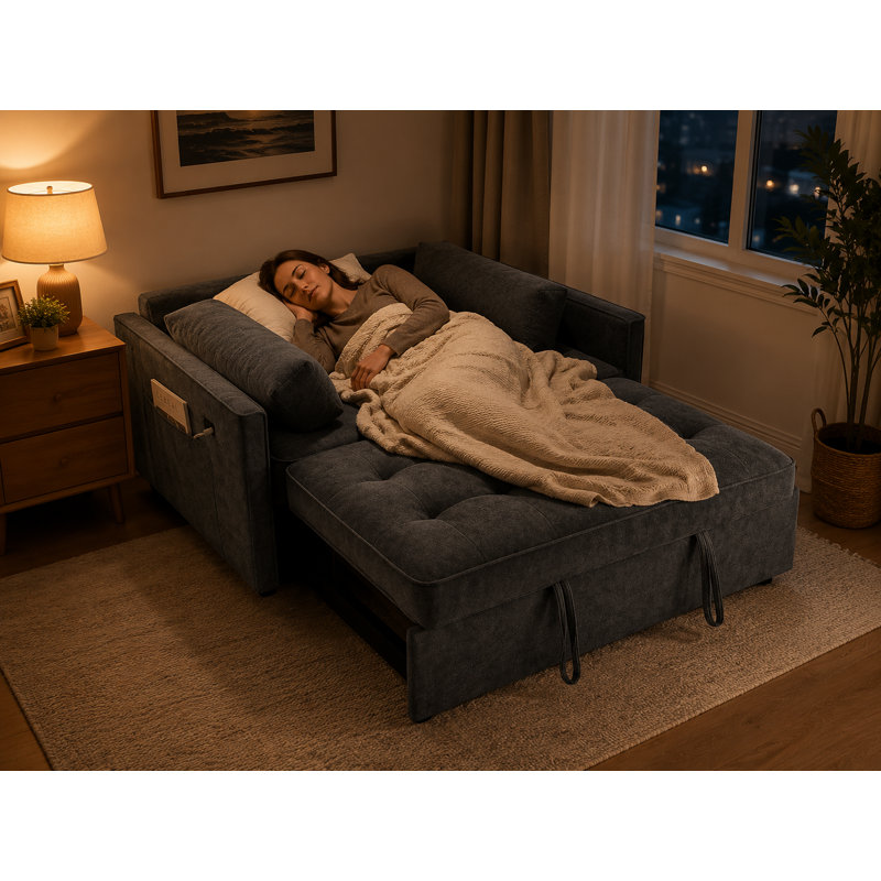 55" Convertible Sofa Bed with USB Ports & Adjustable Backrest,Floding Pull Out Couch, Dark Grey