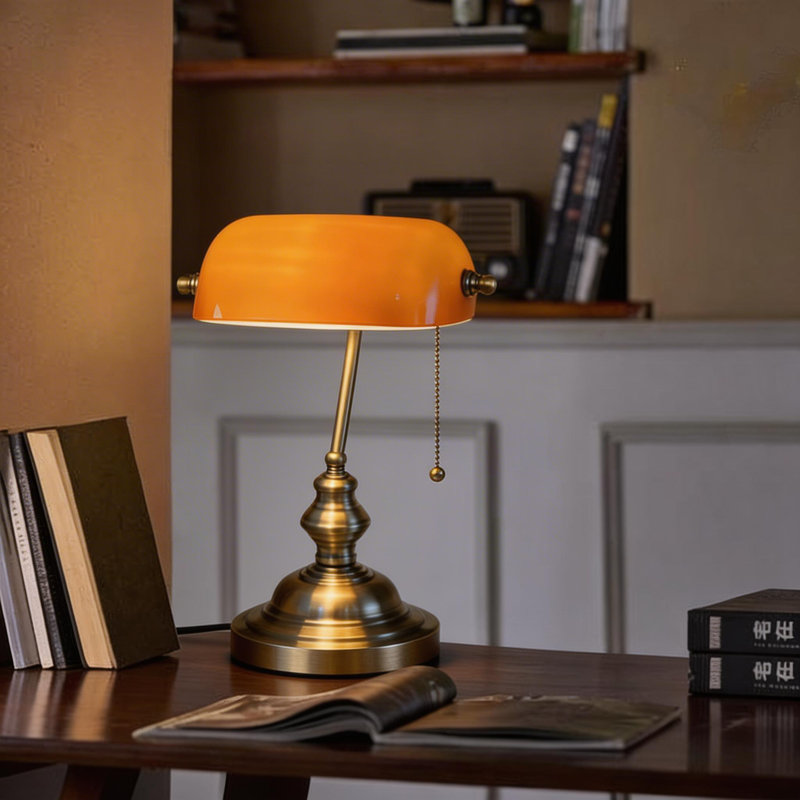 Metal Bankers Lamp, 36cm (H) x 26.5cm (W) x 18cm (D), Yellow