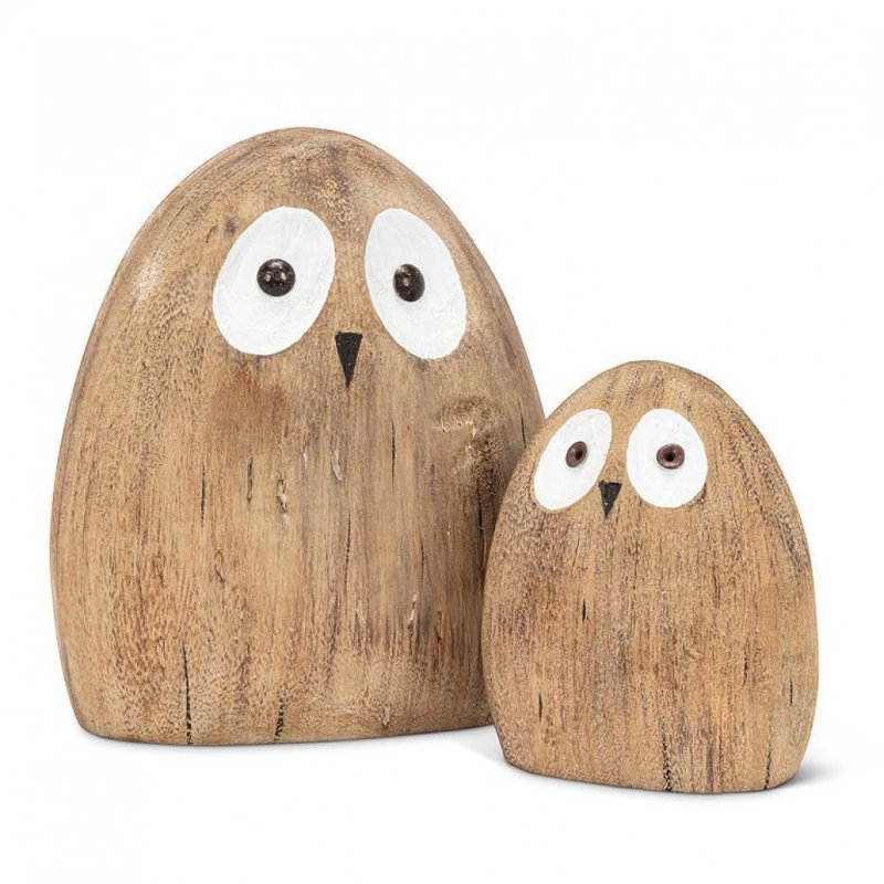 Figurine petite hibou en bois, H 4 po x l 3,25 po x P 1,75 po