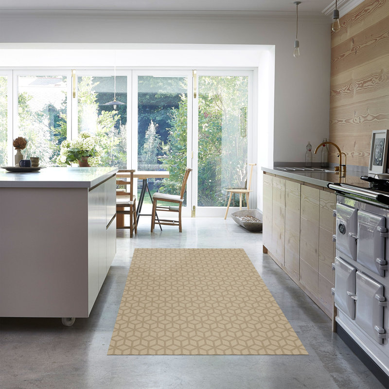 Tapis de cuisine à profil bas Un-Rug Cubics Rube par Matterly, Beige, Rectangle 4 pi x 6 pi