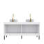 Meuble-lavabo autoportant de 60 po avec lavabo 60 po avec 4 portes, 2 lavabos ronds blancs en céramique avec motif en pierre et comptoir blanc Carrara, sans couleur de robinet-118774481
