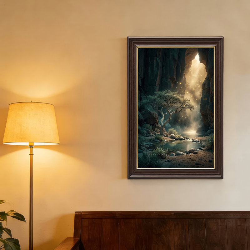 «Gnarled Tree in Rocky Canyon» avec art doré sur toile, H 18 po x l 12 po