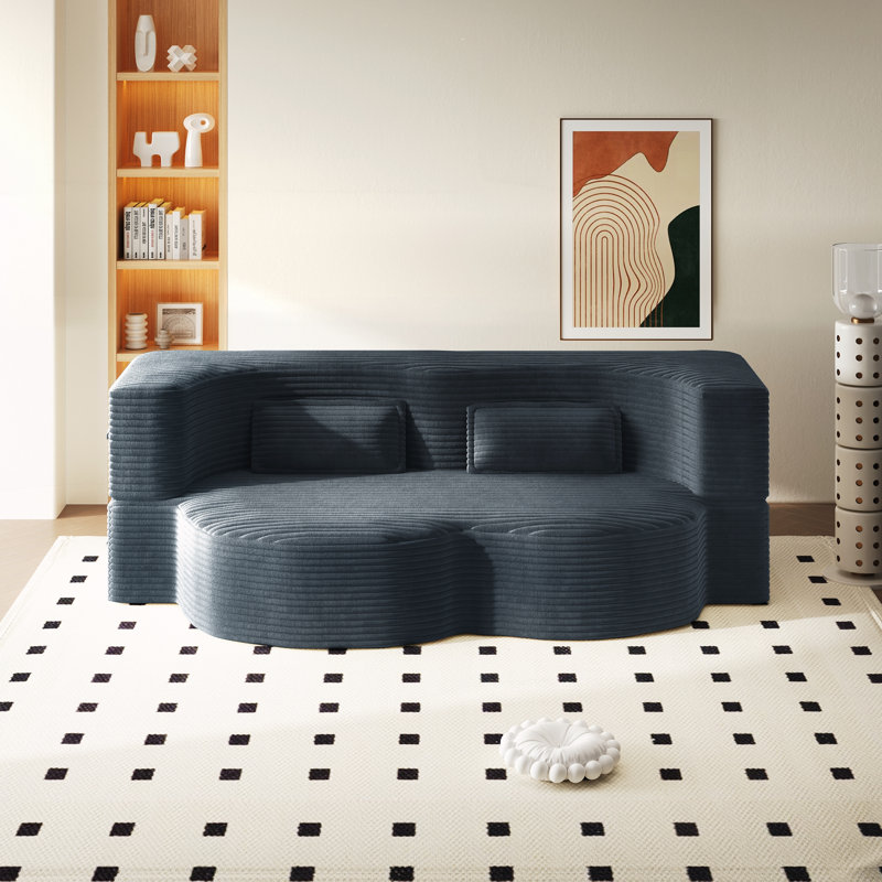 Canapé moderne avec 2 coussins, Velours côtelé gris foncé