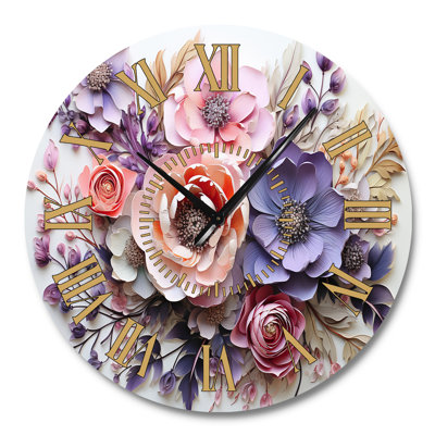Delicate Florals Paint - Floral Golden Face Wall Clock