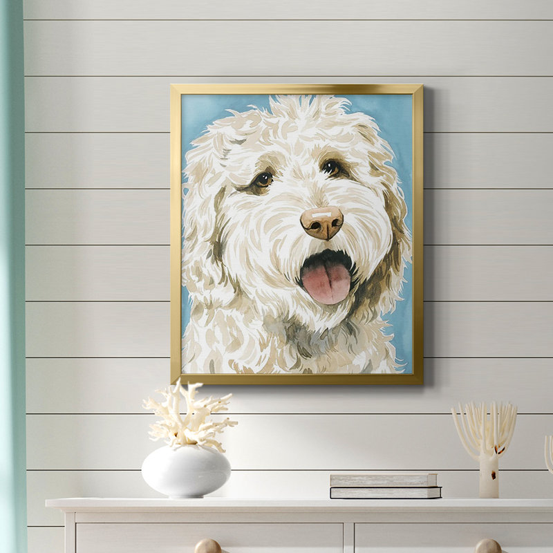 Toile encadrée de qualité supérieure Labradoodle II - prête à être accrochée, Or, H 20 po x l 16 po