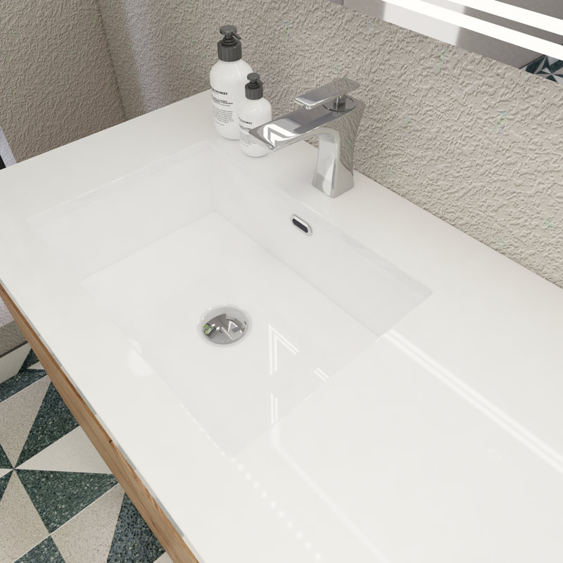Single Bathroom Vanity with Acrylic Top, New England Oak
