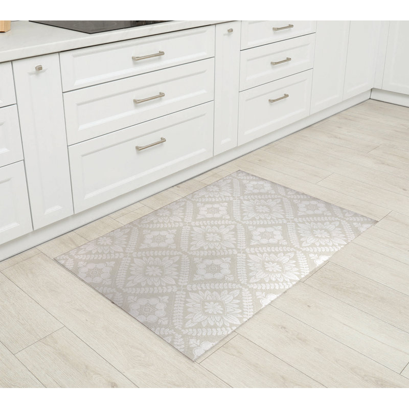 Tapis de cuisine à motif géométrique Talia, Rectangulaire 3 pi x 5 pi, Ivoire ivoire