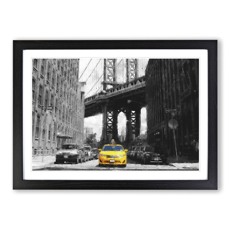 Yellow Taxi Cab Vol.1 - Framed Print, 48cm H x 65cm W x 2cm D, Black Framed