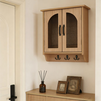 Multi-Functional Wood Wall Mounted Storage Cabinet With Hooks