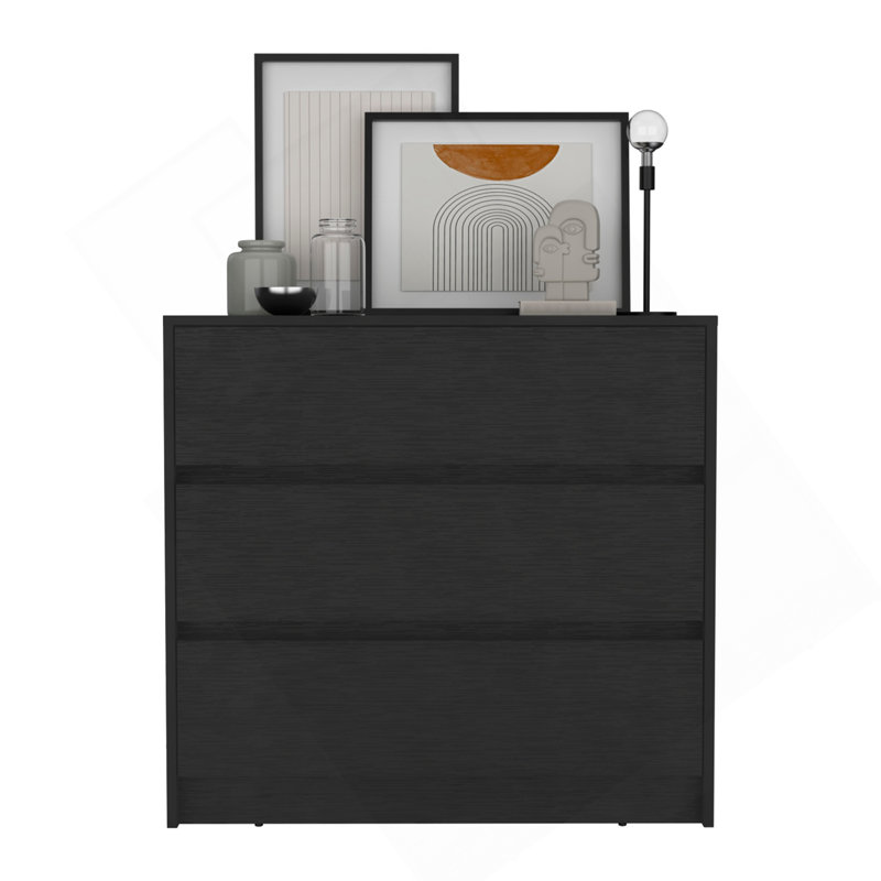 Commode H 31 po, 3 tiroirs, commode, noir, Noir