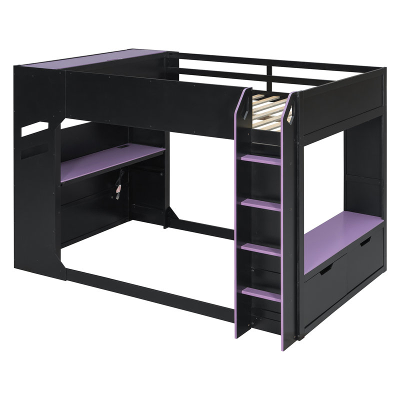 Lit mezzanine avec rangement, lit de jeu moderne en bois aggloméré pour maison compacte