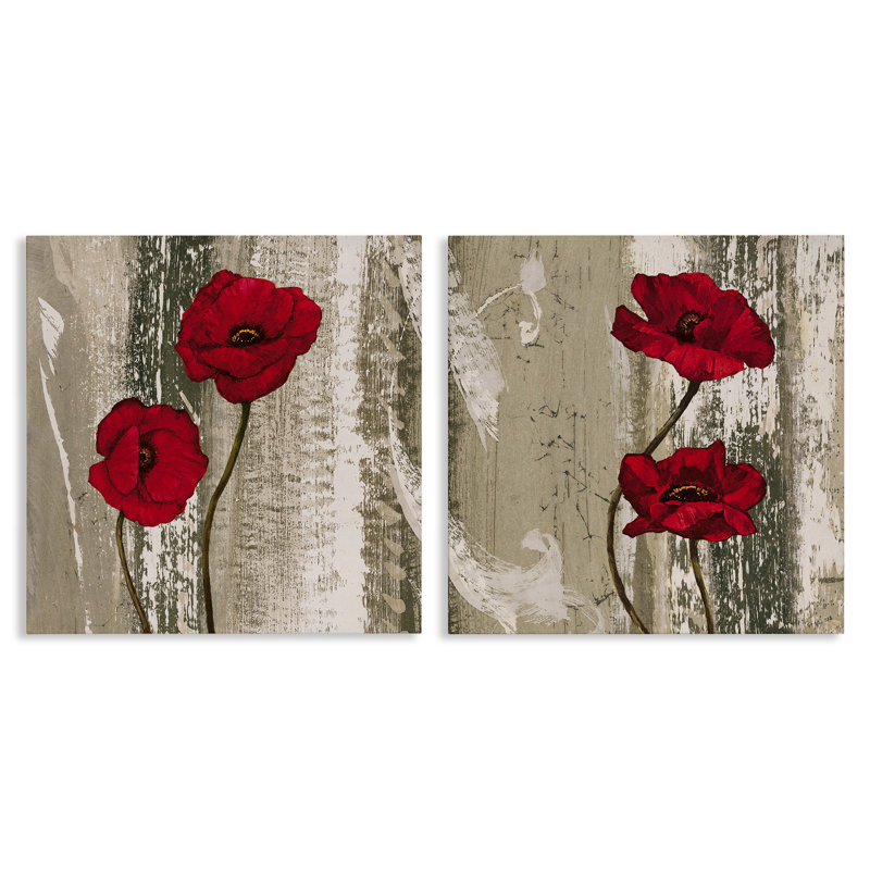 «Bright Blooms on Rustic», ensemble de 2 toiles murales par Brian Foster, H 24 po x l 24 po