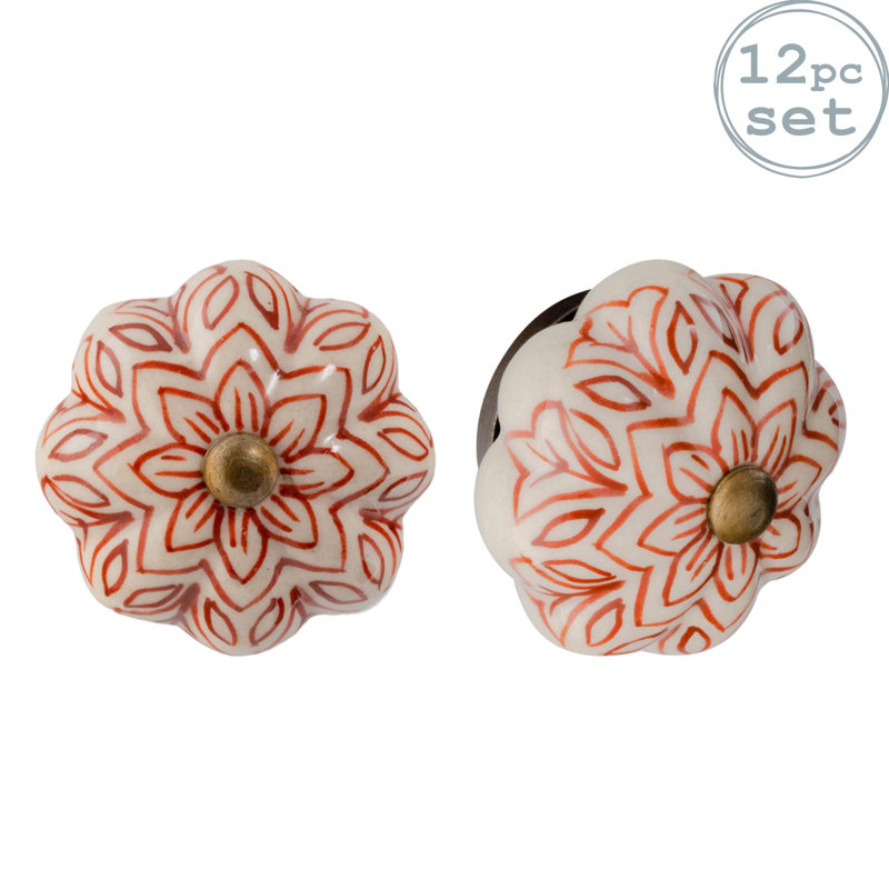 Nicola Spring - Floral Ceramic Cabinet Knobs, Dark Red