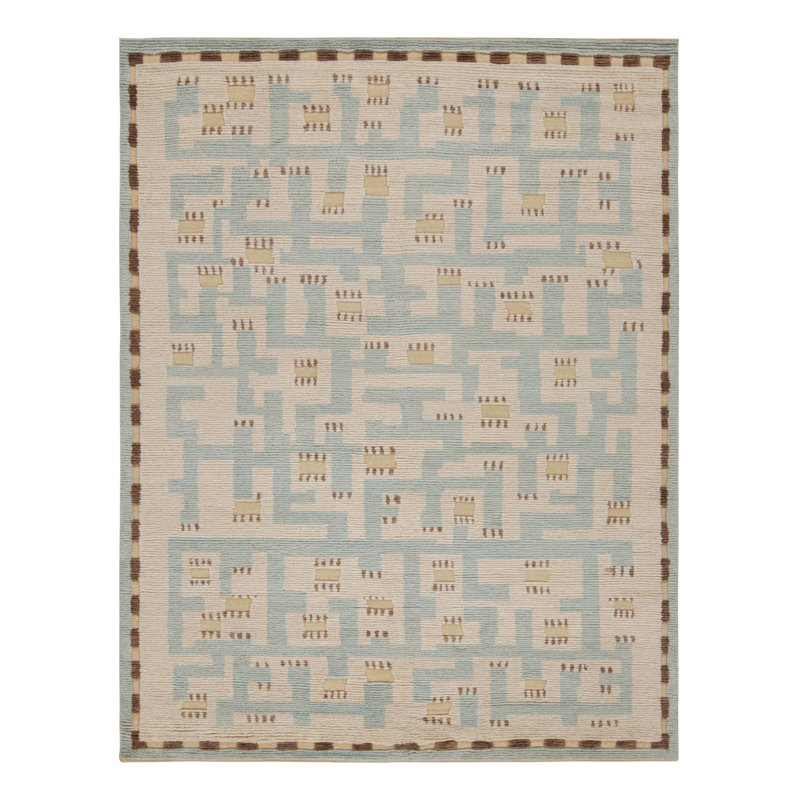 Rug & Kilim’S Scandinavian Rug With Beige-Brown And Blue Geometric Patterns, Rectangle 12' x 18'