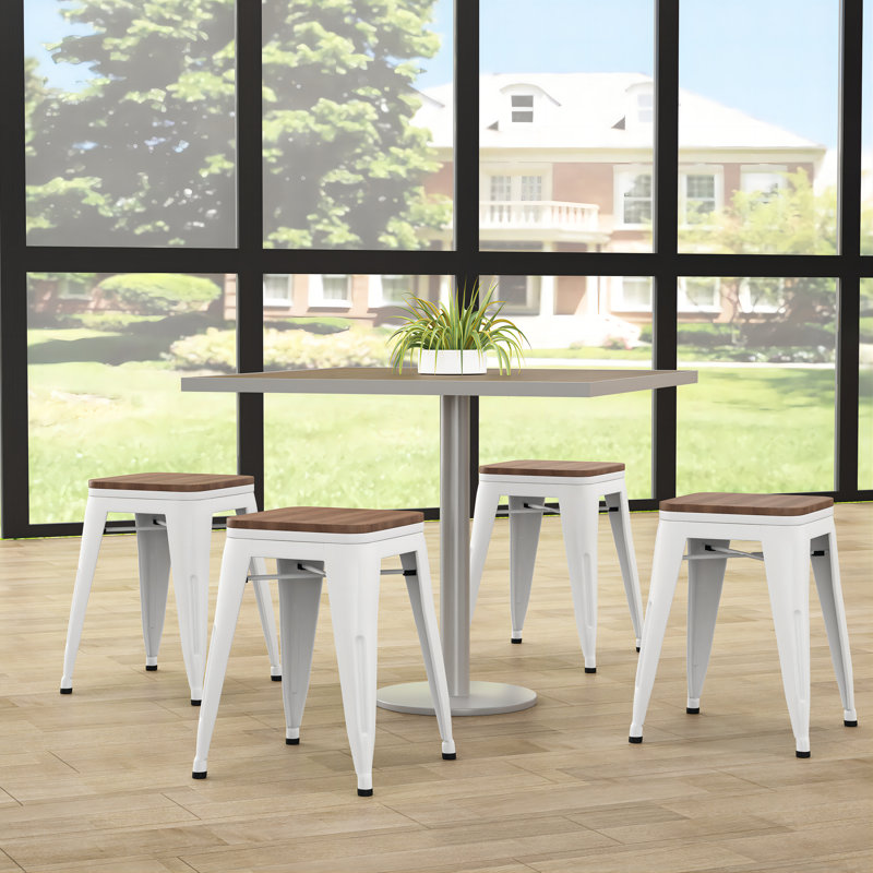 Avikrit Solid Wood 18" Short Stool, Cream/White