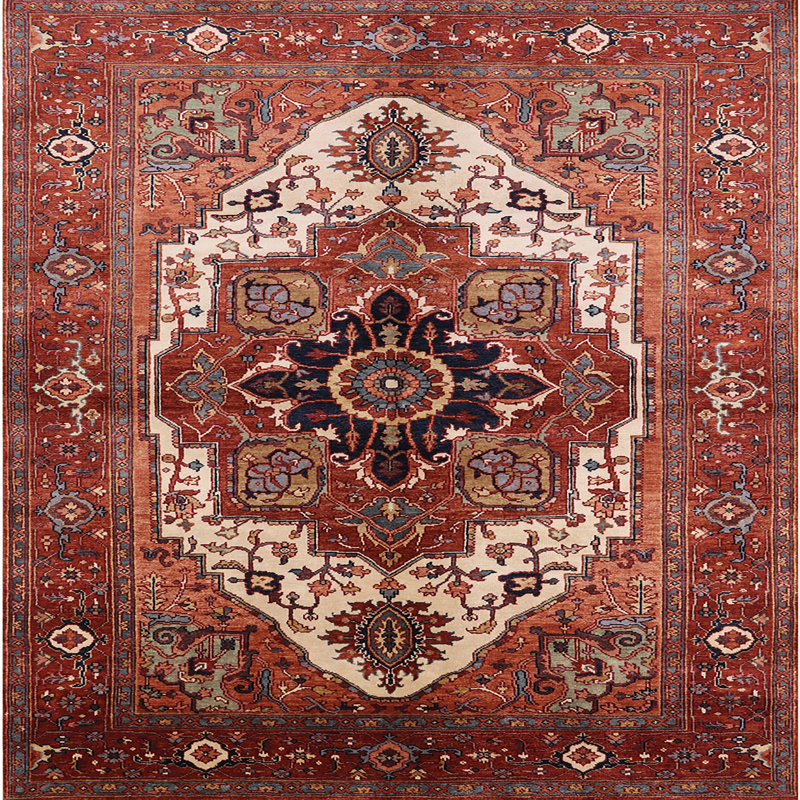 Tapis brun à motif oriental, Carré 5 pi