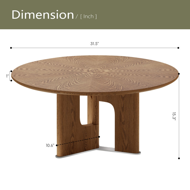Table basse 31,5 pouces ronde en placage de bois de frêne rustique pour petit salon