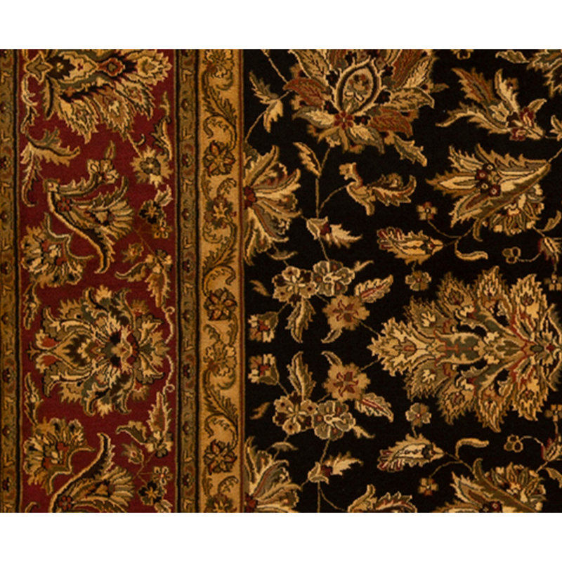 Tapis noir et rouge noué à la main de haute qualité