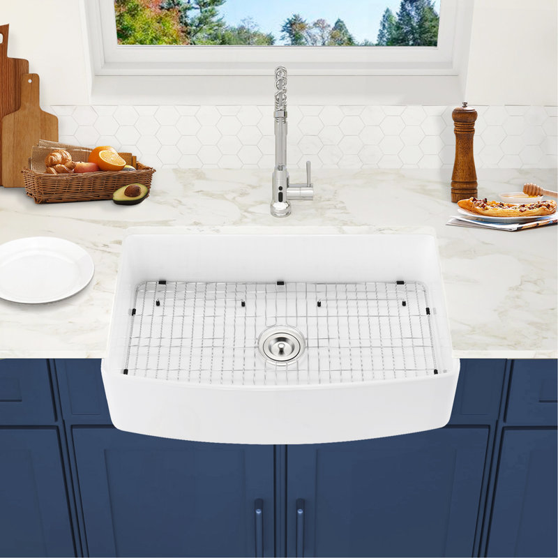 Évier de cuisine à simple cuve en argile réfractaire à tablier frontal L 33 po x l 20 po Fireclay