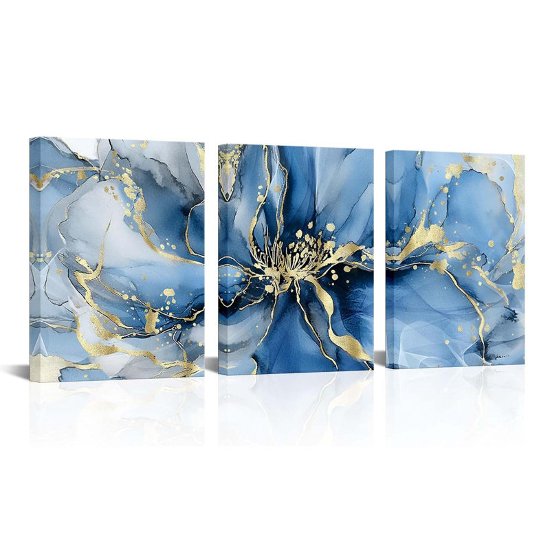 3 Piece Wrapped Canvas Print, Blue