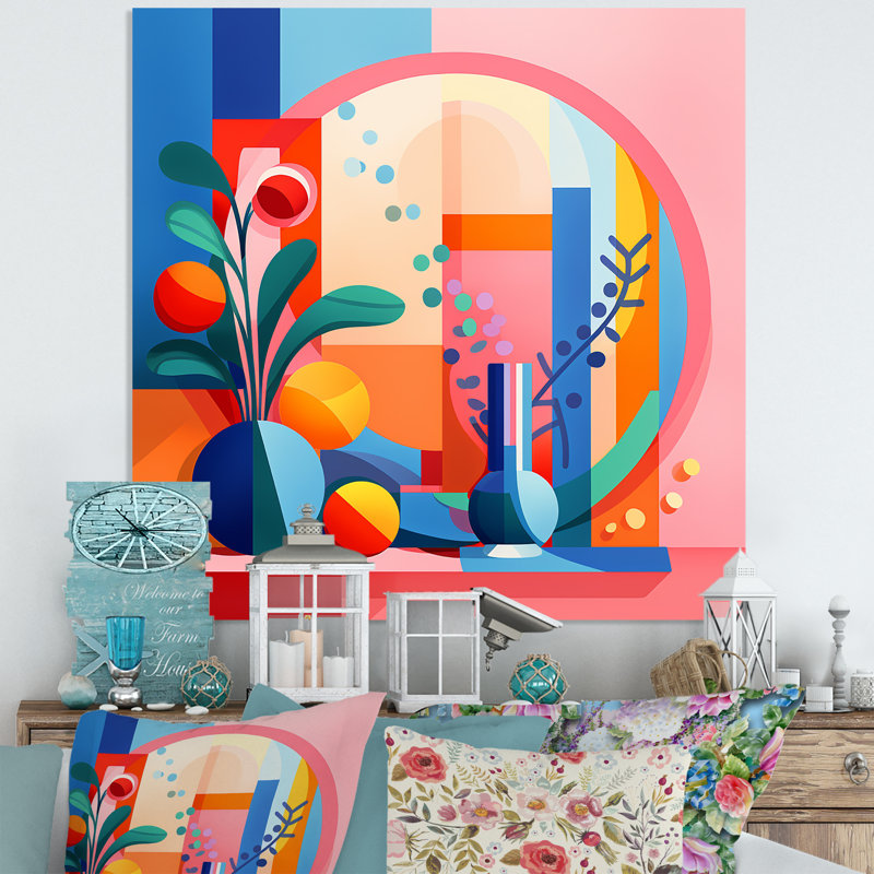 «Milkshake» rose et bleu tourbillons de bonheur - Art mural en métal cocktails, H 16 po x l 16 po x P 1 po