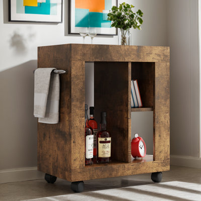 Mid-Century Bar Cart, Modern Unique Design Home Serving Cart On Wheels, Small Kitchen Rolling Side Cabinet With Removable Top Board And Wheels For Liv by Millwood Pines