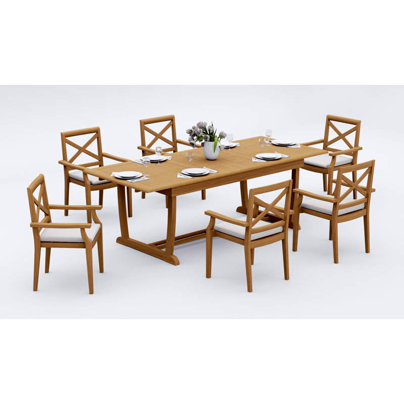 10 Seats 11 Pcs Grade-A Teak Wood Dining Set: 94" Double Extension Mas Rectangle Trestle Leg  Table And 10 Granada Stacking Arm Chairs #11GR2110