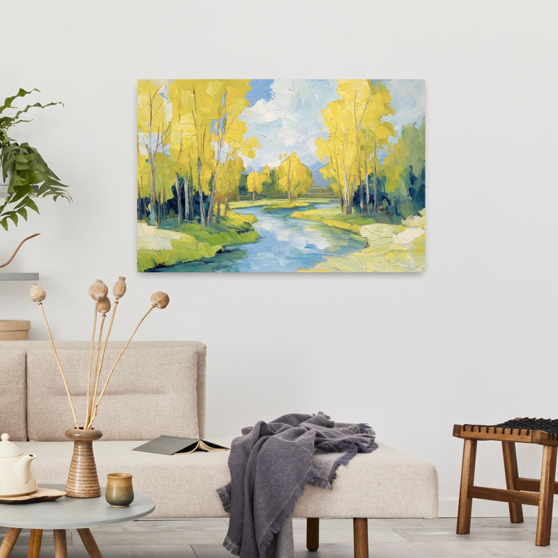Art contemporain abstrait Cottonwoods At The River, 24" H x 36" W