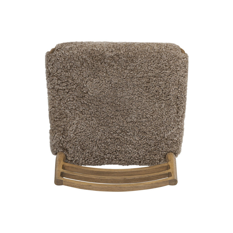 Glenmore Upholstered Stool with Solid Wood Frame, Smoked Oak, Counter Stool (26.25" Seat Height), Taupe Shearling