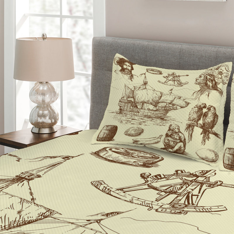 Coastal Polyester Coverlet, King Bedspread + 2 Shams