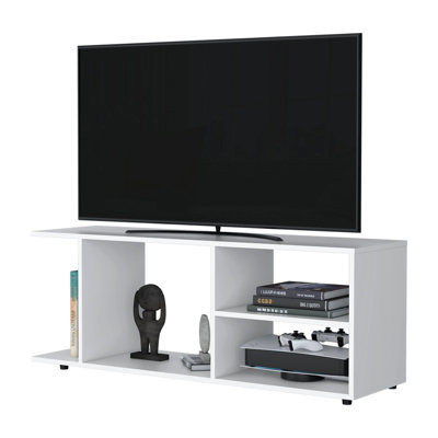 Meuble télé avec tablettes de rangement ouvertes
