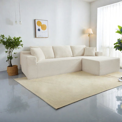 Spacious L-shaped Sofas, Corduroy Comfort, Modern Living Room
