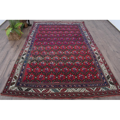 Tapis classique en laine rouge à motif géométrique de 74,4 x 111 pouces