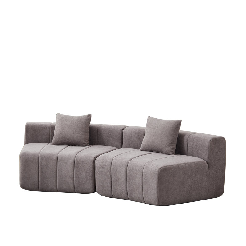 Chenille Curved Sectional Sofa - Modular Semi-Circular Couch with Piano Key Design, Gray